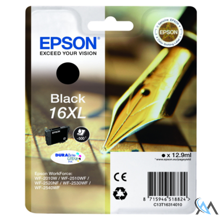 Original Epson C13T16314012/16XL Tintenpatrone schwarz High-Capacity XL, 500 Seiten 12,9ml