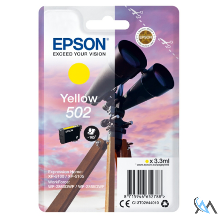 Original Epson C13T02V44010/502 Tintenpatrone gelb, 160 Seiten 3,3ml