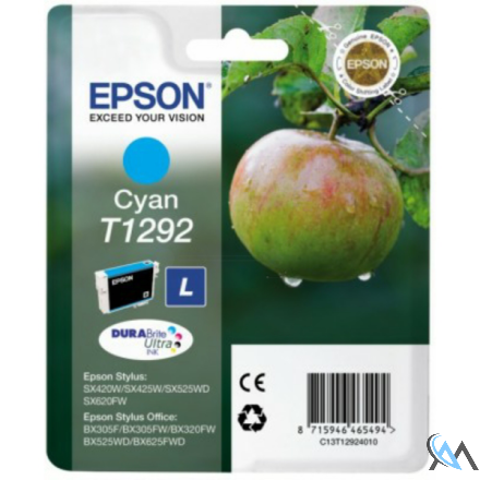 Original Epson C13T12924012/T1292 Tintenpatrone cyan, 460 Seiten ISO/IEC 19752 7ml