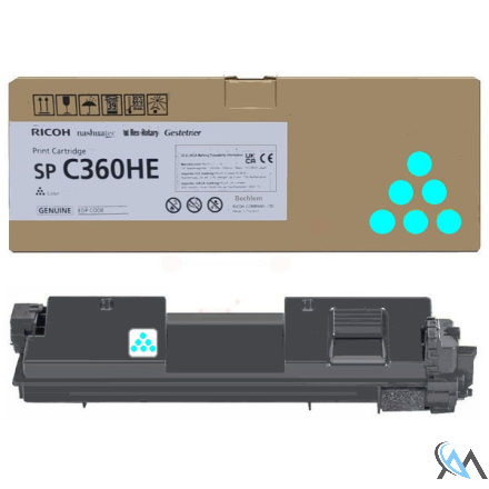 Original Ricoh 408185/SPC360HE Toner-Kit cyan High-Capacity, 5.000 Seiten ISO/IEC 19752