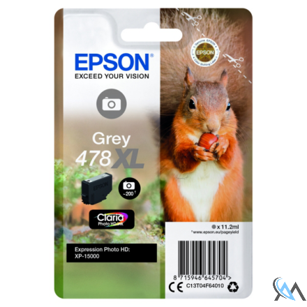 Original Epson C13T04F64010/478XL Tintenpatrone grau High-Capacity 200 Fotos 11,2ml