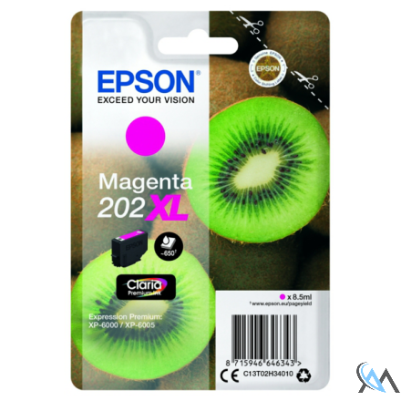 Original Epson C13T02H34020/202XL Tintenpatrone magenta High-Capacity Blister Acustic Magnetic, 650 Seiten 8,5ml