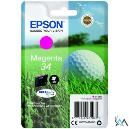 Original Epson C13T34634010/34 Tintenpatrone magenta, 300 Seiten 4,2ml