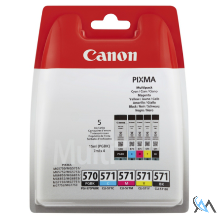 Original Canon 0372C004/PGI-570CLI-571 Tintenpatrone MultiPack 1xPGI BK + 1xCLI Bk,C,M,Y 15ml + 4x7ml VE=5