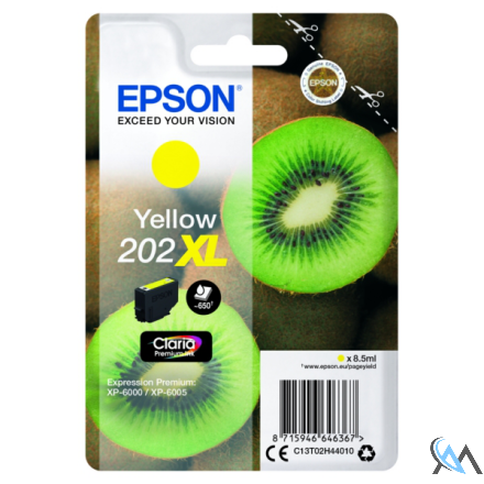 Original Epson C13T02H44020/202XL Tintenpatrone gelb High-Capacity Blister Acustic Magnetic, 650 Seiten 8,5ml