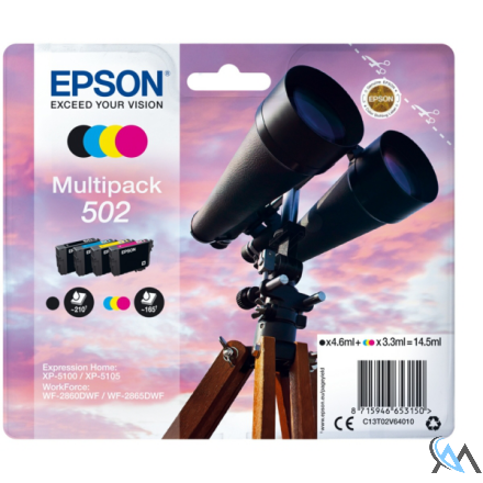 Original Epson C13T02V64010/502 Tintenpatrone MultiPack Bk,C,M,Y 4,6ml + 3x3,3ml VE=4