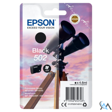 Original Epson C13T02V14010/502 Tintenpatrone schwarz, 210 Seiten 4,6ml