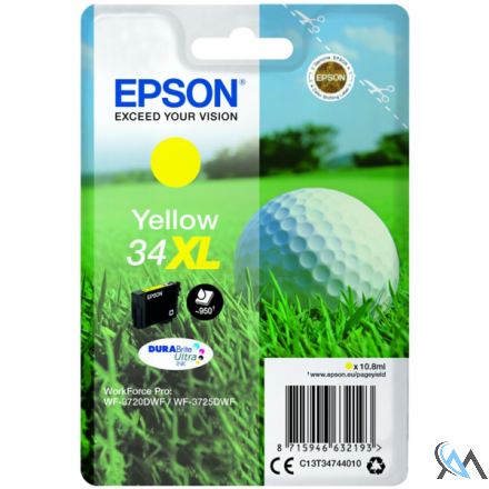 Original Epson C13T34744010/34XL Tintenpatrone gelb High-Capacity, 950 Seiten 10,8ml