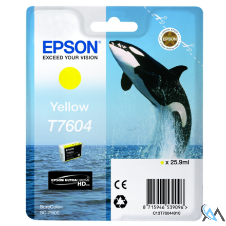 Original Epson C13T76044010/T7604 Tintenpatrone gelb, 2.100 Seiten 25,9ml