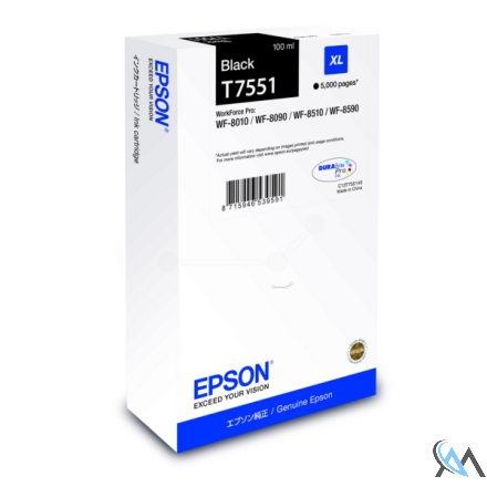 Original Epson C13T755140/T7551 Tintenpatrone schwarz, 5.000 Seiten 100ml