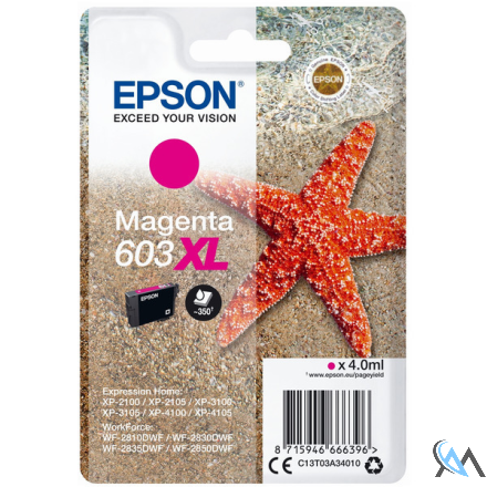 Original Epson C13T03A34010/603XL Tintenpatrone magenta High-Capacity, 350 Seiten 4ml