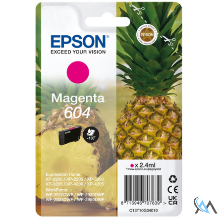 Original Epson C13T10G34010/604 Tintenpatrone magenta, 130 Seiten 2,4ml