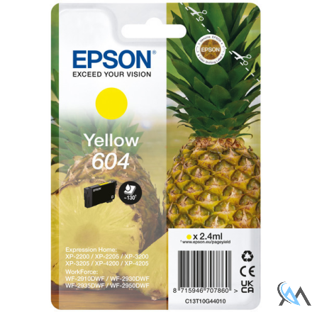 Original Epson C13T10G44010/604 Tintenpatrone gelb, 130 Seiten 2,4ml