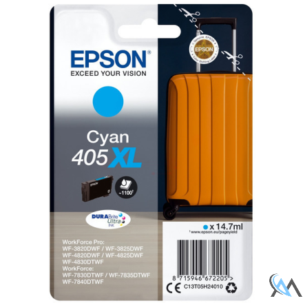 Original Epson C13T05H24010/405XL Tintenpatrone cyan High-Capacity, 1.100 Seiten 14.7ml