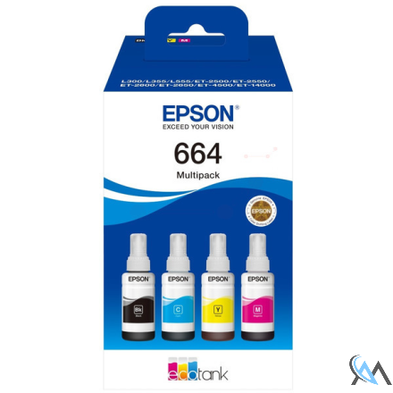 Original Epson C13T664640/664 Tintenflasche MultiPack Bk,C,M,Y 70ml 1x4500pg + 3x7500pg VE=4