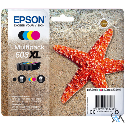 Original Epson C13T03A64010/603XL Tintenpatrone MultiPack Bk,C,M,Y High-Capacity 8,9ml + 3x4ml VE=4