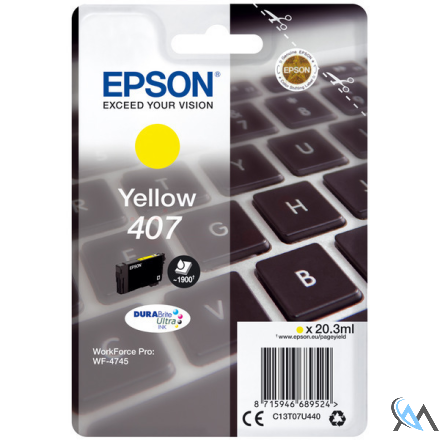 Original Epson C13T07U440/407 Tintenpatrone gelb, 1.900 Seiten ISO/IEC 19752 20,3ml