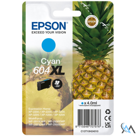 Original Epson C13T10H24010/604XL Tintenpatrone cyan High-Capacity, 350 Seiten 4ml