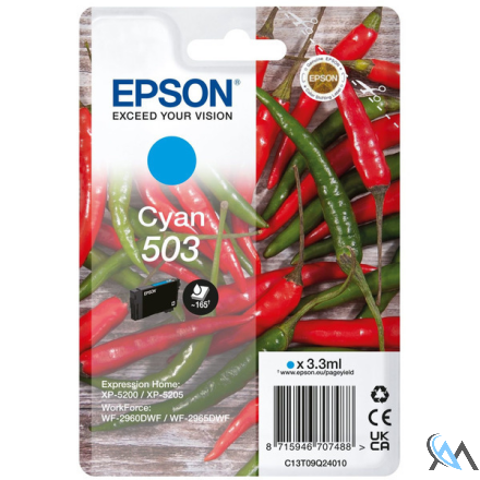 Original Epson C13T09Q24010/503 Tintenpatrone cyan, 165 Seiten 3,3ml