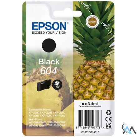 Original Epson C13T10G14010/604 Tintenpatrone schwarz, 150 Seiten 3,4ml