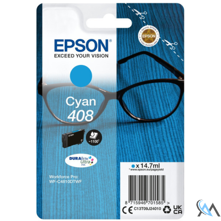 Original Epson C13T09J24010/408 Tintenpatrone cyan, 1.100 Seiten ISO/IEC 24711 14.7ml