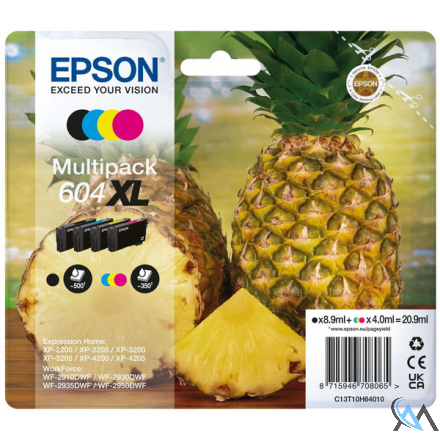 Original Epson C13T10H64010/604XL Tintenpatrone MultiPack Bk,C,M,Y High-Capacity 500pg + 3x350pg VE=4