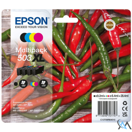 Original Epson C13T09R64010/503XL Tintenpatrone MultiPack Bk,C,M,Y High-Capacity 550pg + 3x470pg VE=4