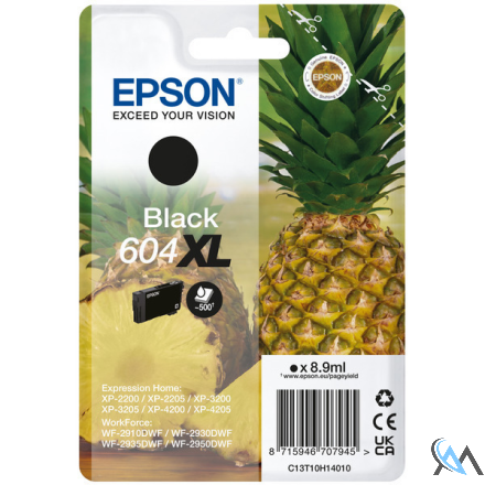 Original Epson C13T10H14010/604XL Tintenpatrone schwarz High-Capacity, 500 Seiten 8,9ml