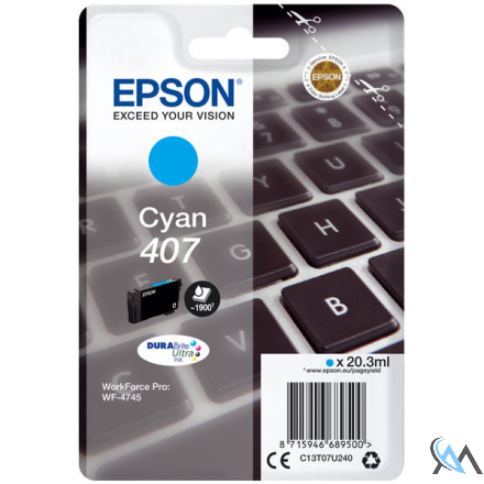 Original Epson C13T07U240/407 Tintenpatrone cyan, 1.900 Seiten ISO/IEC 19752 20,3ml