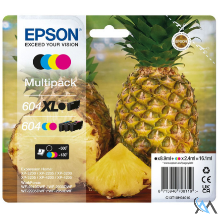 Original Epson C13T10H94010/604XL/604 Tintenpatrone MultiPack 1xBk HC + 1x C,M,Y 500pg + 3x130pg VE=4