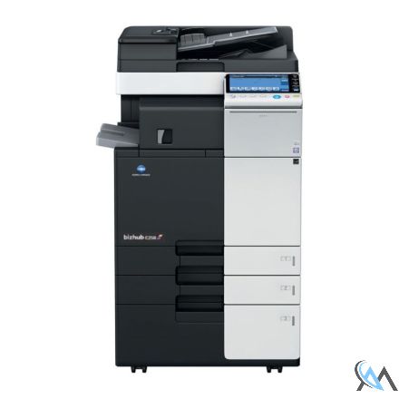 Konica Minolta bizhub C258 Farbkopierer refurbished auf Rollwagen mit ADF DF-629 mit internem Finisher FS-533 mit unter 71.000 gedruckten Seiten mit gebrauchtem Tonersatz 