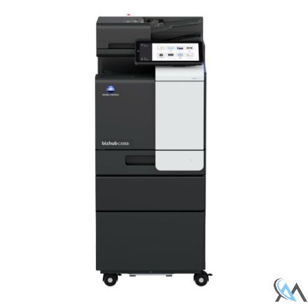 Konica Minolta bizhub C3350i Multifunktionsgerät refurbished auf PF-P22 + Unterschrank mit 82.204 gedruckten Seiten Toner B:23% C:85% M:1% Y:23% Trommel B 61% CMY 15% Fuser 64% Transferband 81% 