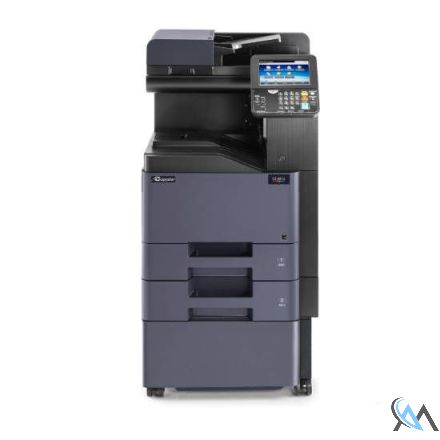 Kyocera TASKalfa 308ci Multifunktionsgerät refurbished auf CB-5120H Metallunterschrank Hoch mit PF-5120 mit 11.112 Seiten gedruckt Toner C60% M65% Y60% B15%