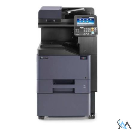 Kyocera TASKalfa 308ci Multifunktionsgerät refurbished auf CB-5120H Metallunterschrank mit 55.866 Seiten gedruckt Toner C: 28% M: 40% Y: 43% B: 47%