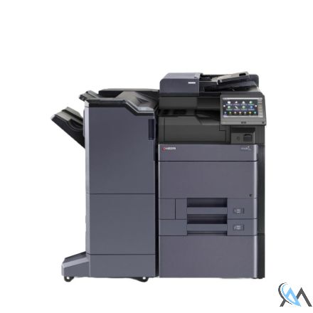Kyocera TASKalfa 3253ci Kopierer refurbished auf Rollwagen mit ADF Einheit DP-7100 mit Finisher DF-7110 Tacker mit 83.214 Seiten gedruckt Toner B:80% C:5% M:80% Y:85%
