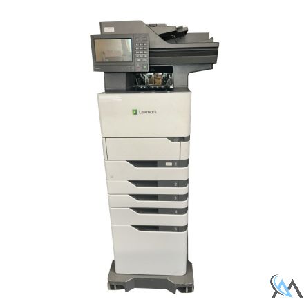 Lexmark XM5370 Multifunktionsgerät refurbished auf 2x 50G0800 250 Baltt + 1x 50G0802 550 Batt 1x 50G0804 2.100 Blatt + Rollwagen 50G0855 mit 88.183 Seiten gedruckt Toner 79% Trommel 42% Fuser 60%